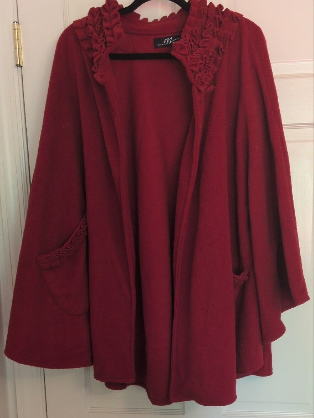 Midnight Velvet Red Ruffle-Trim Open Cardigan - Picture 4 of 7
